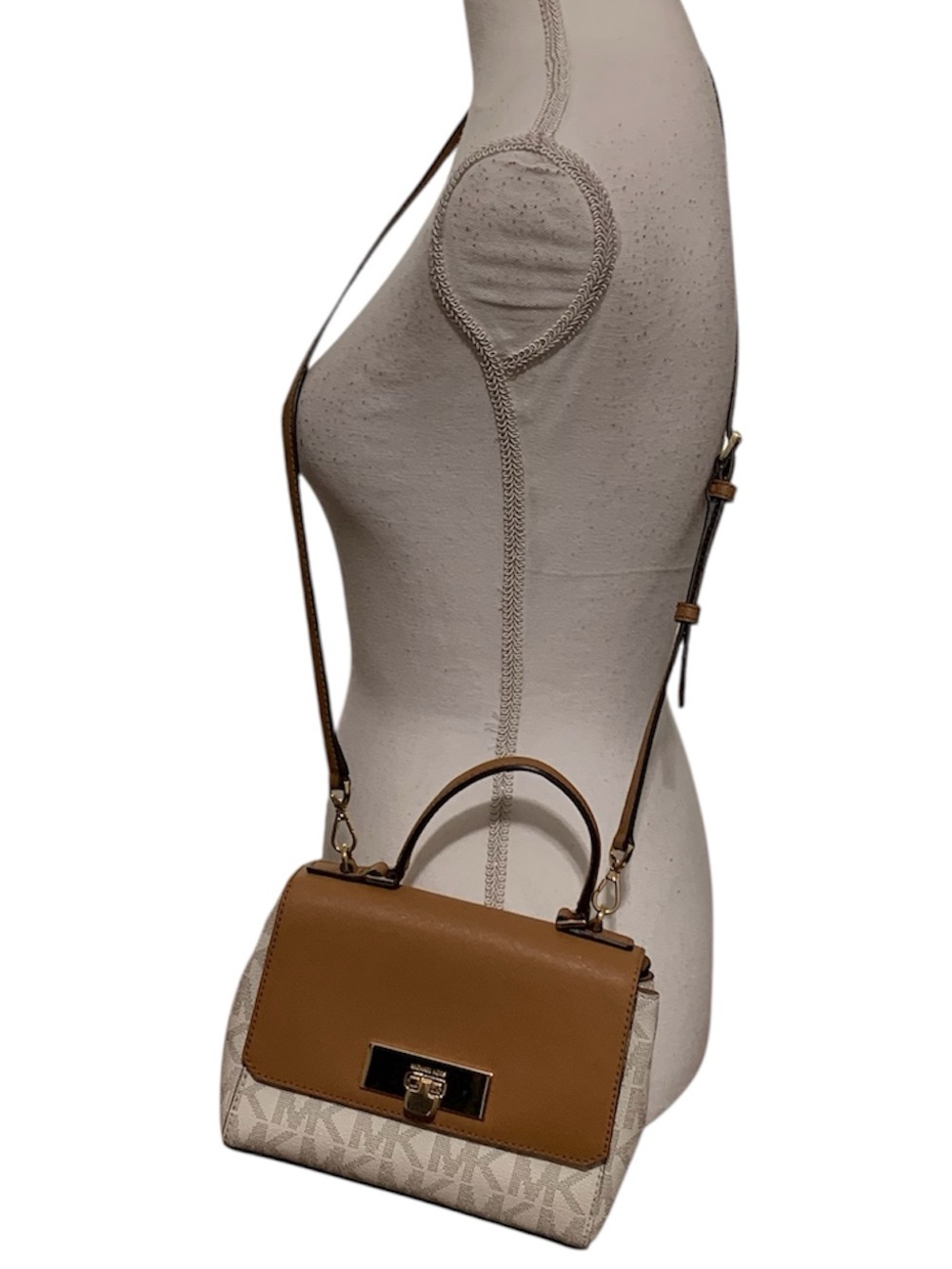 Michael Kors Tan and Cream Logo Crossbody Bag